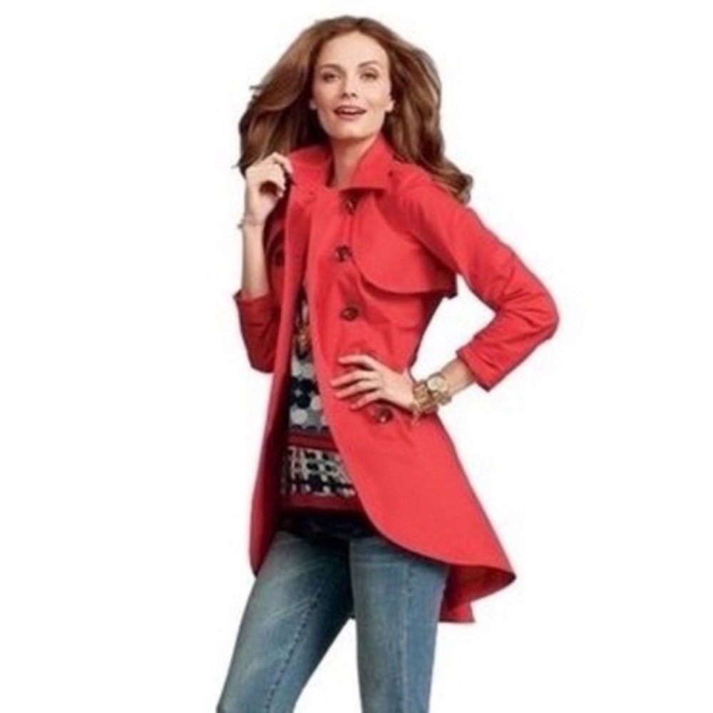 CAbi Red Convertible Button Down Trench Coat